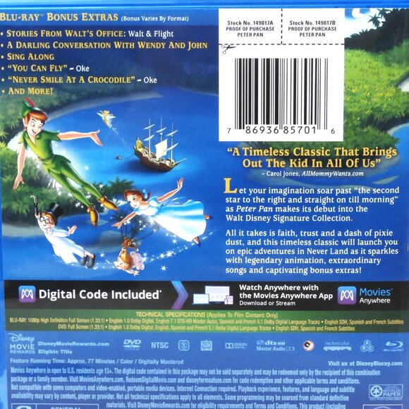 Disney PETER PAN Blu-ray + DVD 2-Disc Set, The Walt Disney Signature Collection - Picture 3 of 5